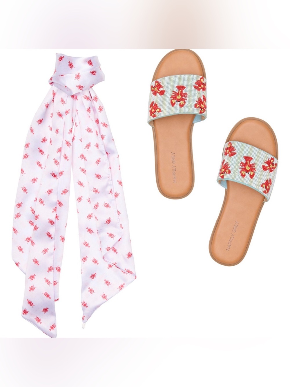 NWT  women Sandals with cute lobster design and matching scarf size 8